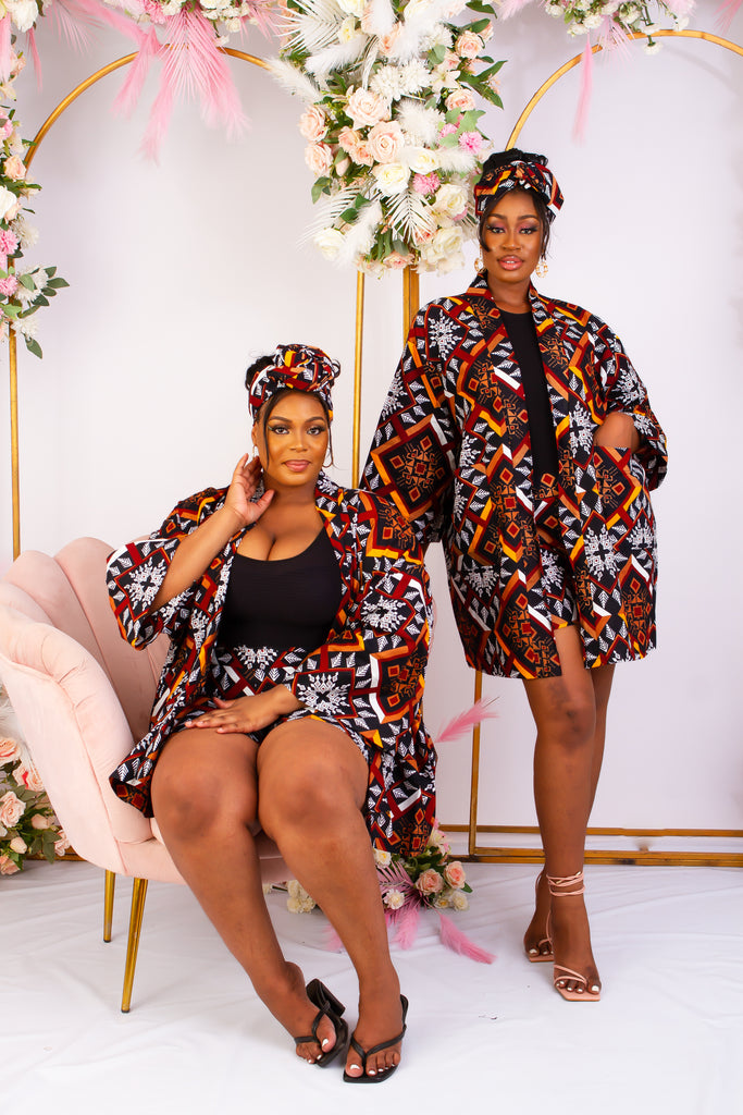 Discover trendy sustainable African apparel in the UK. Handmade African Print Kimono, African print coverups, outerwear for a day on the beach African print Jacket| Ankara jacket | Tribal prints kimono | Floral African print clothing | Cotton Blazer | African print workwear | African clothing UK | Black-owned fashion brand | UK Based African Fashion Brand