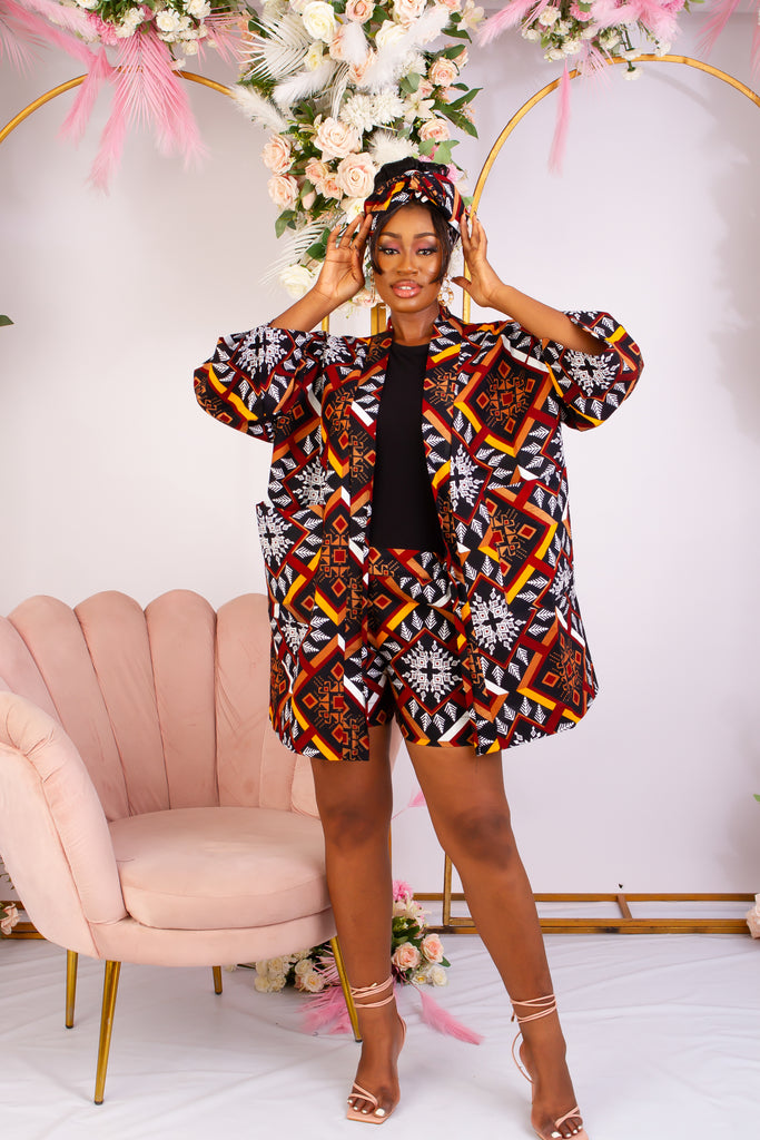 Discover trendy sustainable African apparel in the UK. Handmade African Print Kimono, African print coverups, outerwear for a day on the beach African print Jacket| Ankara jacket | Tribal prints kimono | Floral African print clothing | Cotton Blazer | African print workwear | African clothing UK | Black-owned fashion brand | UK Based African Fashion Brand