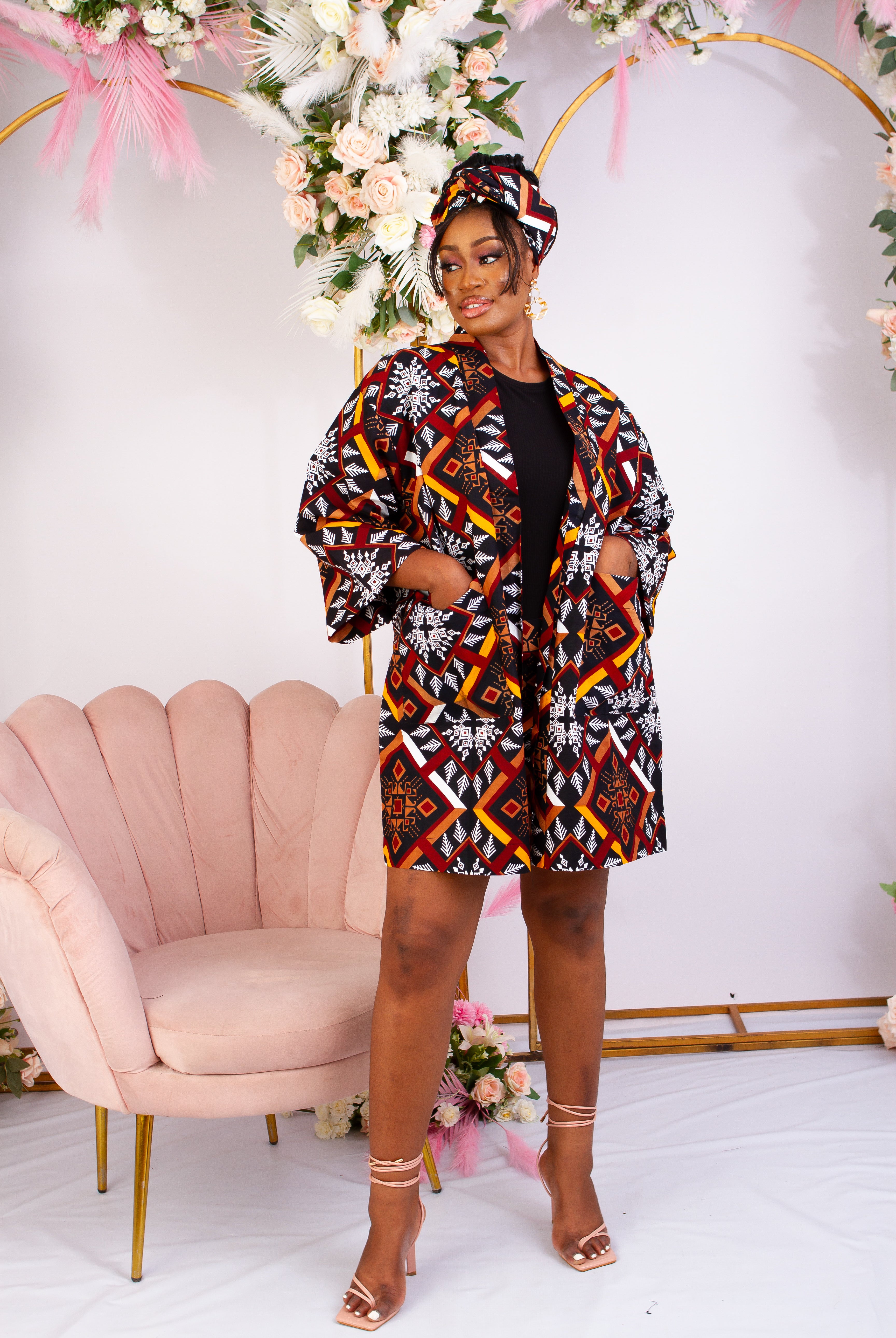 Discover trendy sustainable African apparel in the UK. Handmade African Print Kimono, African print coverups, outerwear for a day on the beach African print Jacket| Ankara jacket | Tribal prints kimono | Floral African print clothing | Cotton Blazer | African print workwear | African clothing UK | Black-owned fashion brand | UK Based African Fashion Brand
