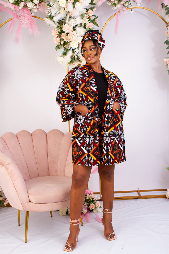 Discover trendy sustainable African apparel in the UK. Handmade African Print Kimono, African print coverups, outerwear for a day on the beach African print Jacket| Ankara jacket | Tribal prints kimono | Floral African print clothing | Cotton Blazer | African print workwear | African clothing UK | Black-owned fashion brand | UK Based African Fashion Brand