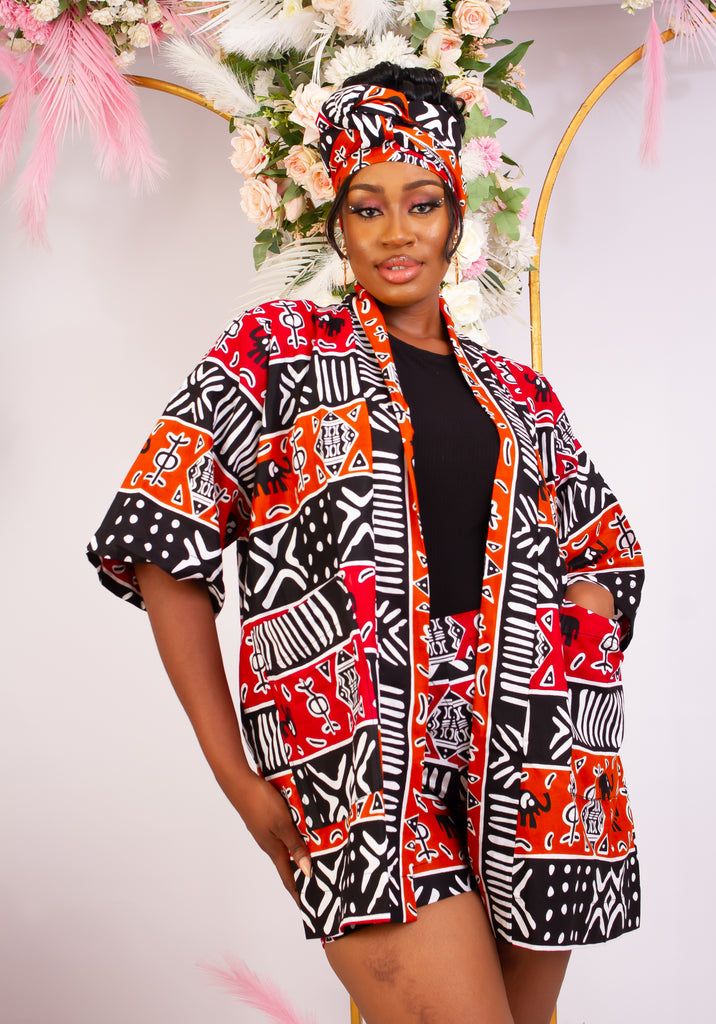 Discover trendy sustainable African apparel in the UK. Handmade African Print Kimono, African print coverups, outerwear for a day on the beach African print Jacket| Ankara jacket | Tribal prints kimono | Floral African print clothing | Cotton Blazer | African print workwear | African clothing UK | Black-owned fashion brand | UK Based African Fashion Brand