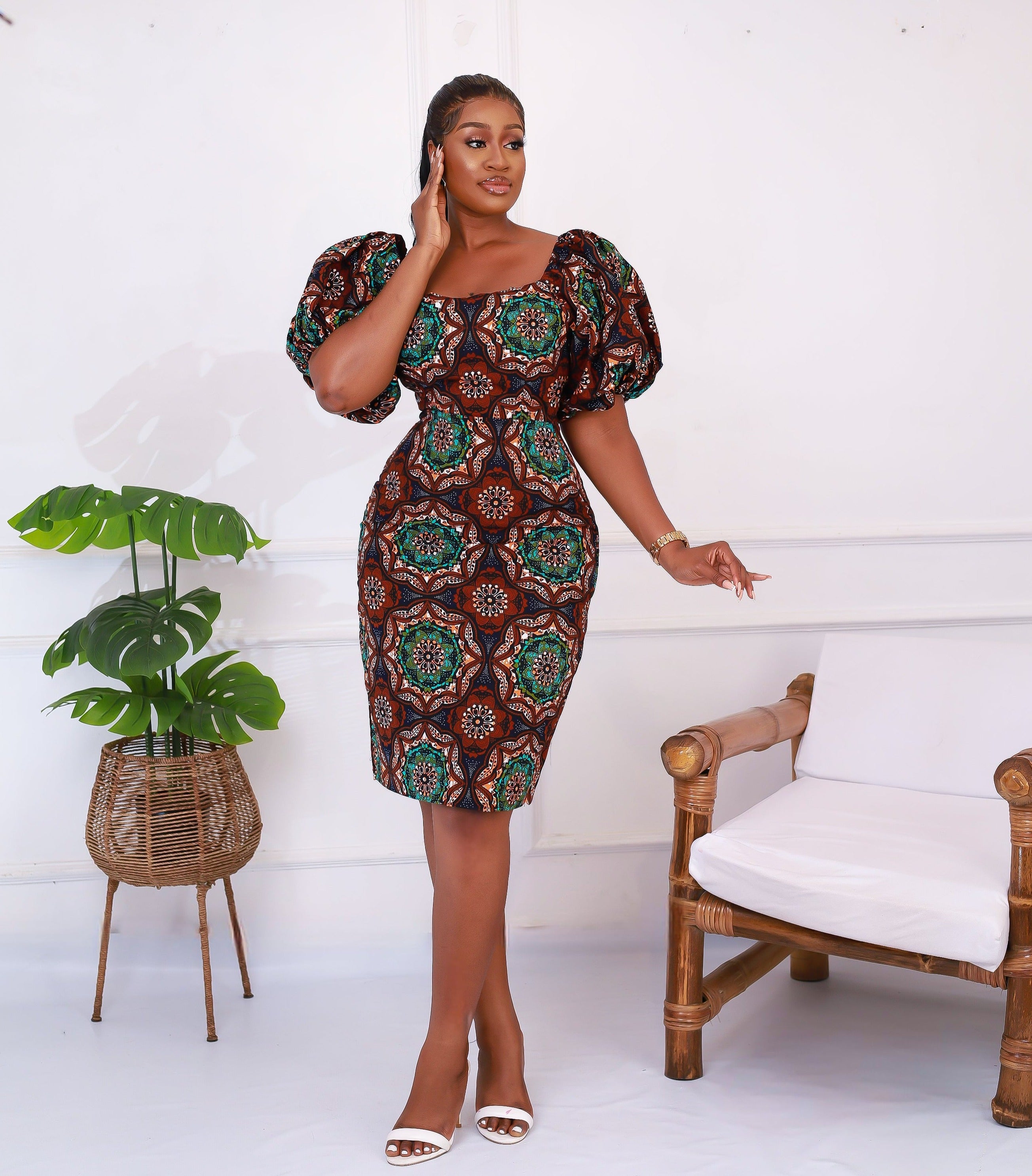 African print midi dress, midlength ankara dress, Ankara dresses, Ankar -  Afrikrea