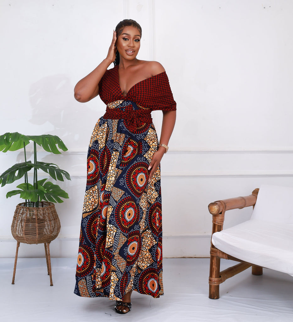 Shop Infinity African print dresses from CUMO London | Ready to wear Ankara maxi dresses | African maxi dresses for any occasion | Ankara infinity outfits | African print luxury dresses for wedding 