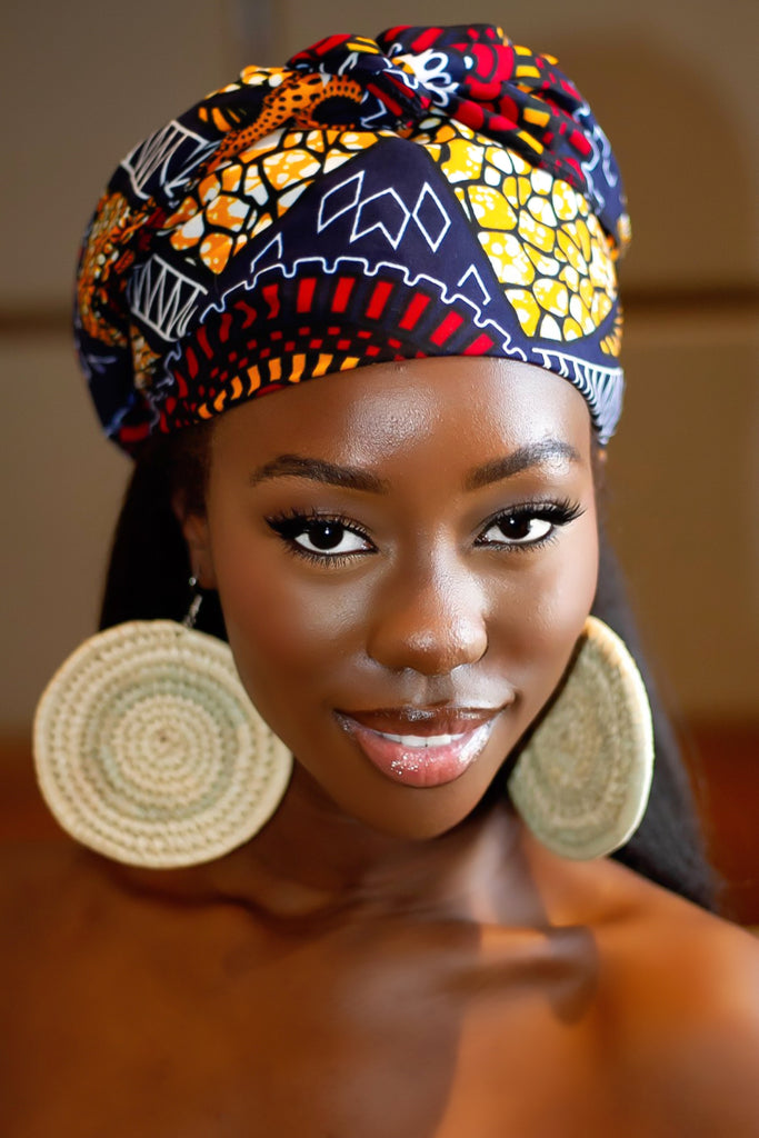 African Print headwrap| Ankara headwrap | African piece bandana | Ankara headpiece | African headband | Ankara headband | African print scarf | African scarf | Ankara cotton scarf | Ankara bandana | African headgear | African headpiece | Gele | Rattan Earring | Rattan drop earring | African style giftset | African inspired gift items | African accessories | Ankara accessories | Kente accessories |African Clothing from CUMO LONDON