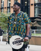 Model wearing men’s Akwete kaftans in rich woven designs, perfect for weddings, cultural events, and stylish traditional African menswear.