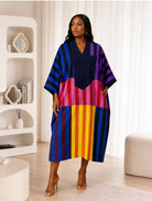 African boubou dress, colourblock boubou dress, African kaftan dress UK, oversized kaftan dress, midi boubou dress, African print dress UK, colourful African dress, modest fashion dress, contemporary African fashion, African clothing UK, women’s kaftan dress, holiday kaftan dress, CUMO London dress, statement African dress.