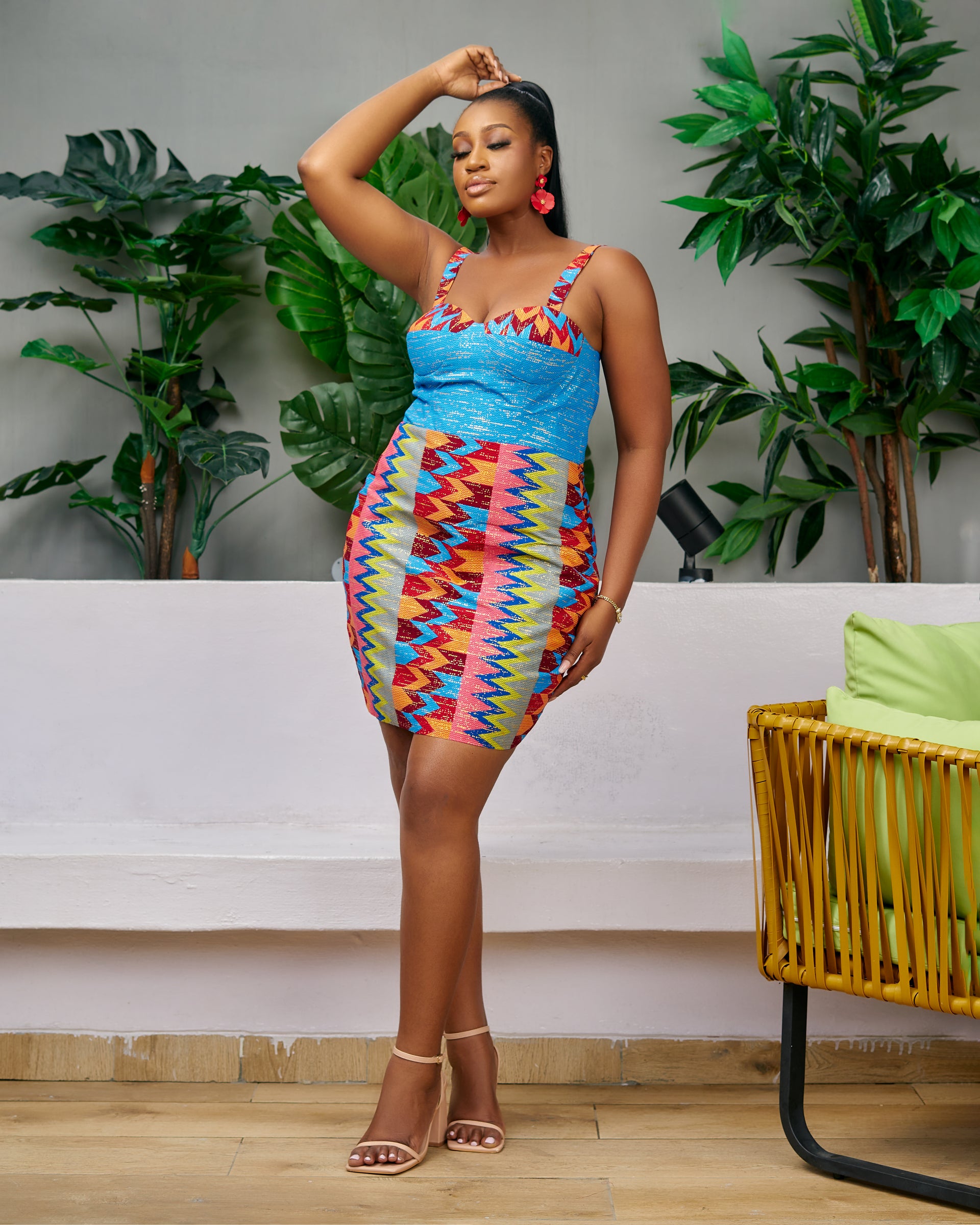 New in African Print Kente Corset Mini Dress