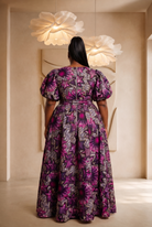 African print maxi dress, plus size African fashion UK, puff sleeve maxi dress, colourful summer dress, statement occasion dress, luxury African clothing, vibrant maxi dress for women, African-inspired summer fashion, wedding guest dress UK, Seen in Colours collection.