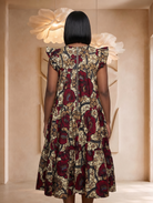 African print midi dress, tiered summer dress, casual African fashion UK, floral midi dress for women, relaxed fit summer dress, colourful everyday dress, African-inspired women’s clothing, breathable summer fashion, elegant midi dress UK