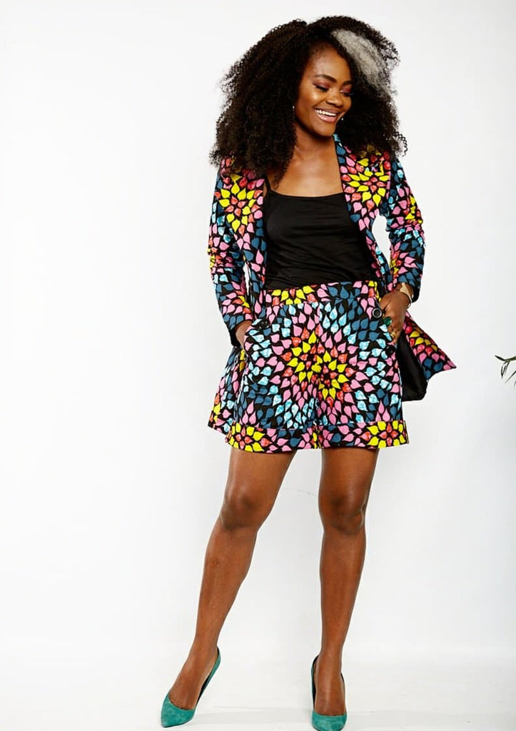 New In Jenny African Ankara Print Jacket and Shorts Set - African Clothing from CUMO LONDON