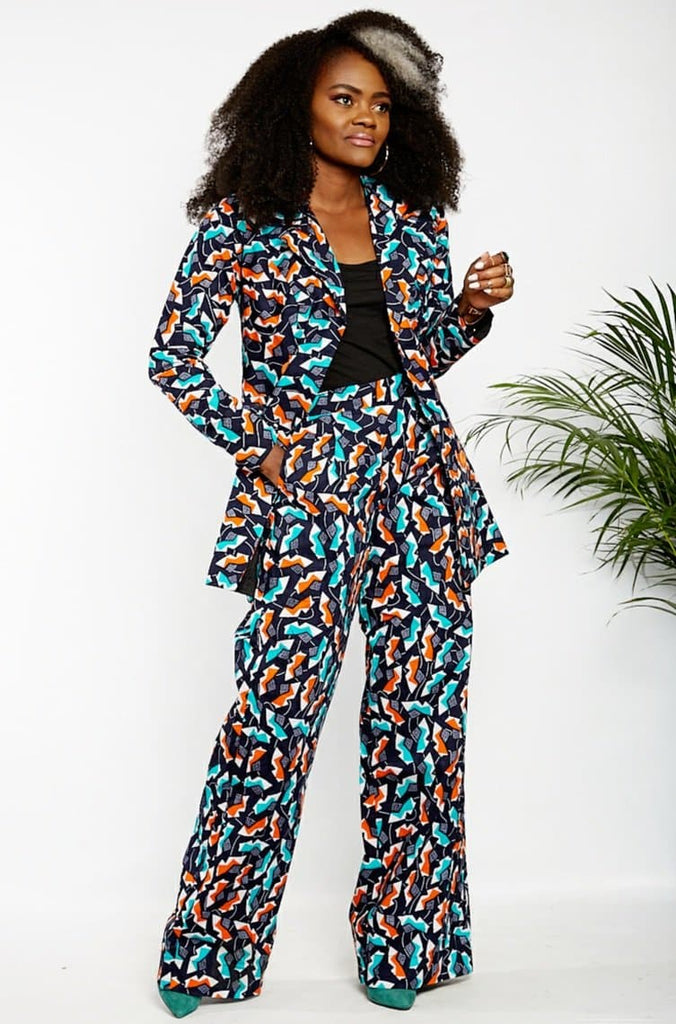 Chika African Print Fitted Blazer Set and Pallazo Pants - African Clothing from CUMO LONDON