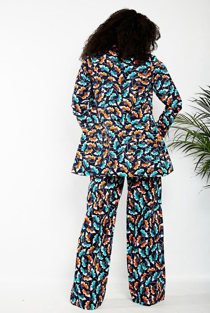 Chika African Print Fitted Blazer Set and Pallazo Pants - African Clothing from CUMO LONDON
