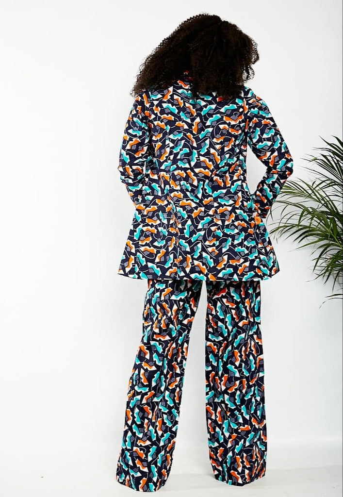Chika African Print Fitted Blazer Set and Pallazo Pants - African Clothing from CUMO LONDON