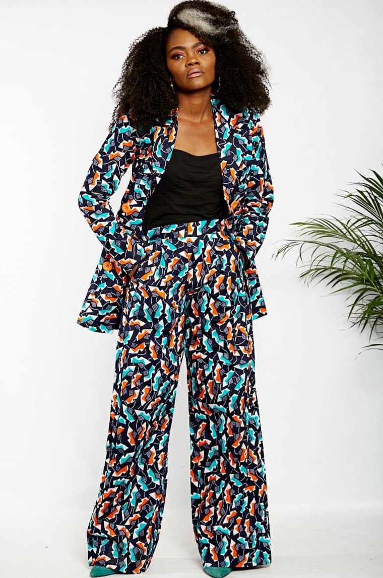 Chika African Print Fitted Blazer Set and Pallazo Pants - African Clothing from CUMO LONDON