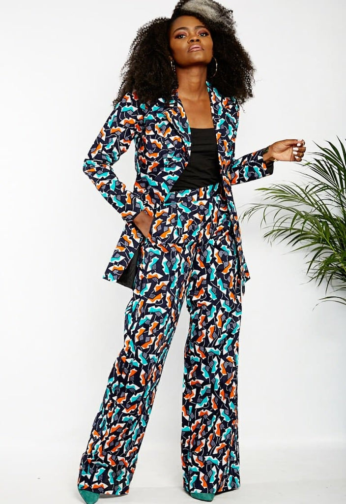 Chika African Print Fitted Blazer Set and Pallazo Pants - African Clothing from CUMO LONDON