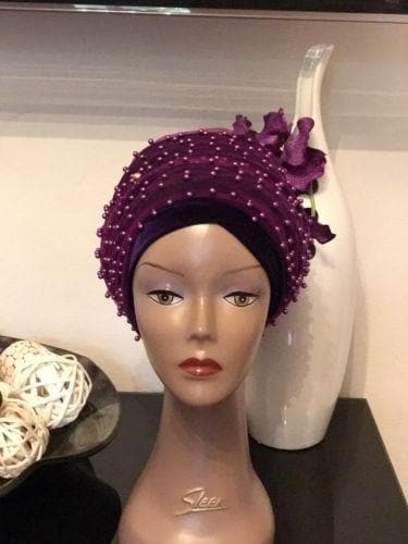 Full Beaded Purple Double velvet Turban headwraps ....available in diff colour - African Clothing from CUMO LONDON