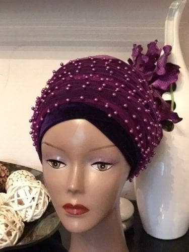 Full Beaded Purple Double velvet Turban headwraps ....available in diff colour - African Clothing from CUMO LONDON