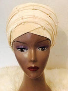 Nude Beaded velvet Turban headwraps (double) ....available in Other colour - African Clothing from CUMO LONDON