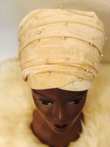 Nude Beaded velvet Turban headwraps (double) ....available in Other colour - African Clothing from CUMO LONDON