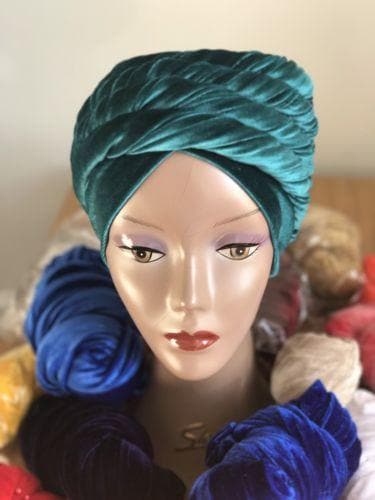 Double Velvet Turban head wrap various colours (red, white, blue, green, black) - African Clothing from CUMO LONDON