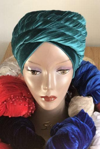 Double Velvet Turban head wrap various colours (red, white, blue, green, black) - African Clothing from CUMO LONDON