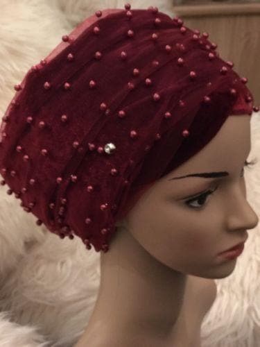 Full Beaded Double Burgundy velvet Turban headwraps. Other colours Available - African Clothing from CUMO LONDON