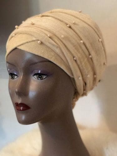 Nude Beaded velvet Turban headwraps (double) ....available in Other colour - African Clothing from CUMO LONDON