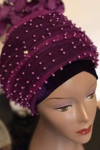 Full Beaded Purple Double velvet Turban headwraps ....available in diff colour - African Clothing from CUMO LONDON