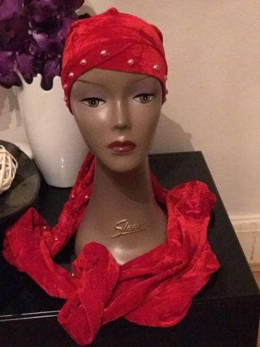 Double Pearl Velvet Turban headwraps In Red (other Colours Available) - African Clothing from CUMO LONDON