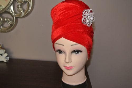Women velvet Turban headwraps single wrap (Brooch Not Included) - African Clothing from CUMO LONDON