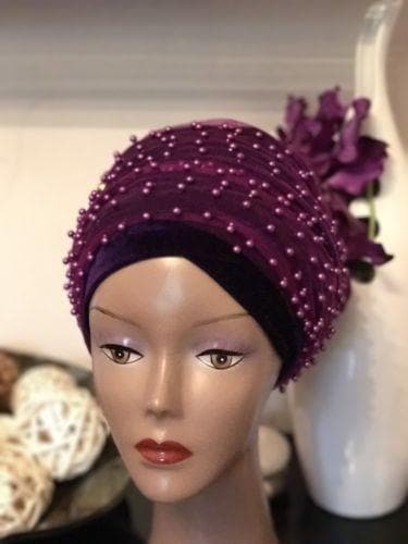 Full Beaded Purple Double velvet Turban headwraps ....available in diff colour - African Clothing from CUMO LONDON