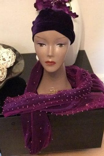 Full Beaded Purple Double velvet Turban headwraps ....available in diff colour - African Clothing from CUMO LONDON