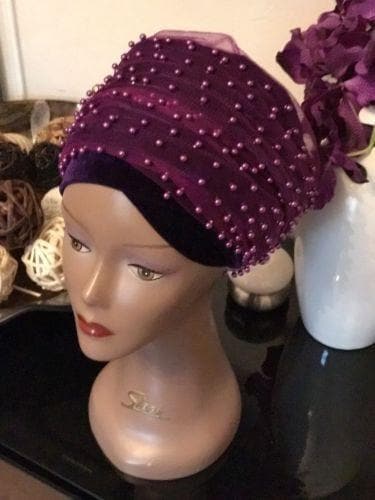 Full Beaded Purple Double velvet Turban headwraps ....available in diff colour - African Clothing from CUMO LONDON