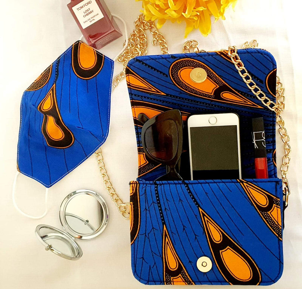 African Print Shoulder Bag with Matching Facemask - African Clothing from CUMO LONDON
