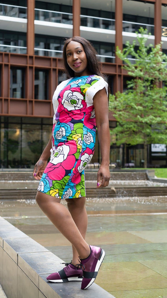 New in - African Print Ankara Shift Dress - White - African Clothing from CUMO LONDON