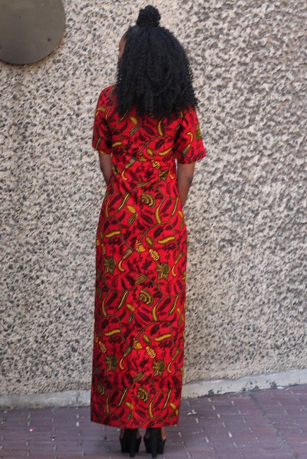 African Print Front Slit Long Blouse/Top - Red - African Clothing from CUMO LONDON