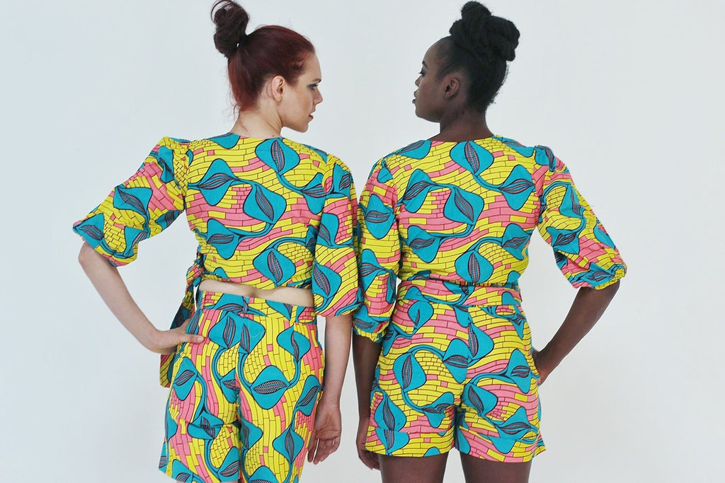 African Ankara Print Women Wrap Top and Shorts Set - African Clothing from CUMO LONDON
