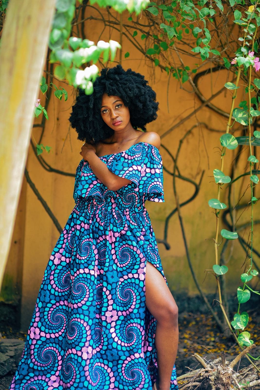 New in Alexa African Ankara Print off shoulder Maxi Dress - African Clothing from CUMO LONDON