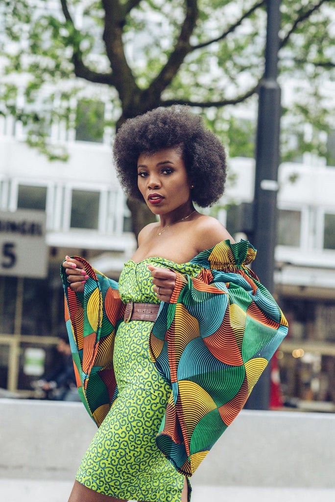 African Print Ankara Fitted Green Dress with Cut-out Sleeves – CUMO LONDON