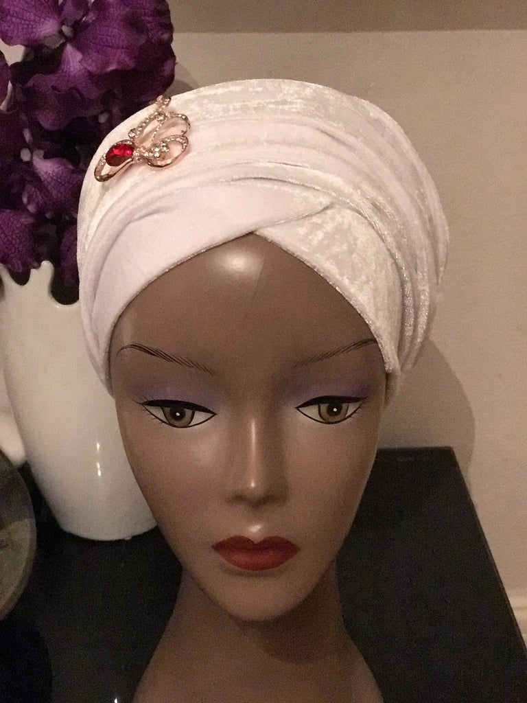 Velvet Plain Turban Headwrap with Double Hand - Ella - African Clothing from CUMO LONDON