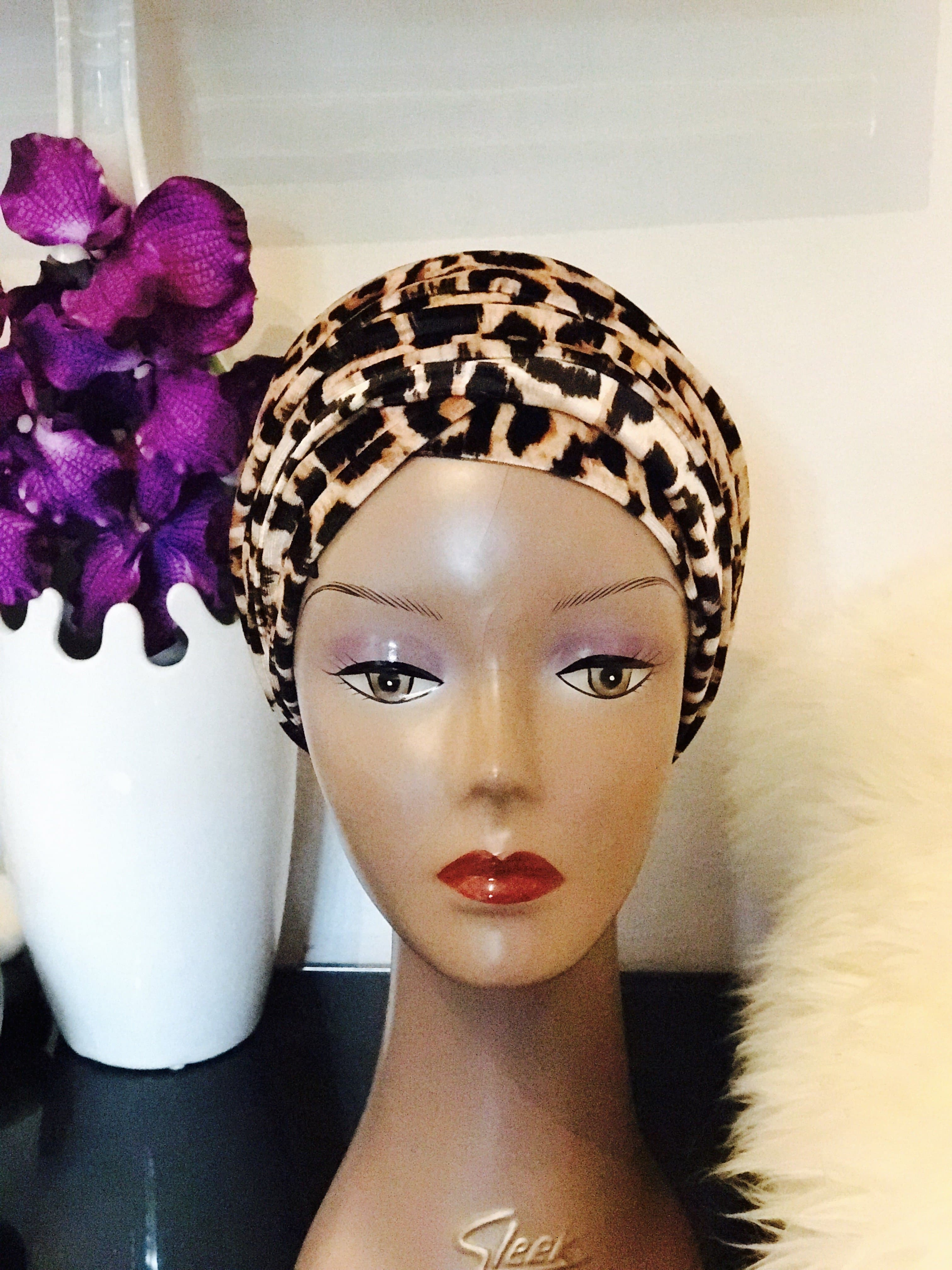 Animal print Velvet Turban - Double Hand - Chioma - African Clothing from CUMO LONDON