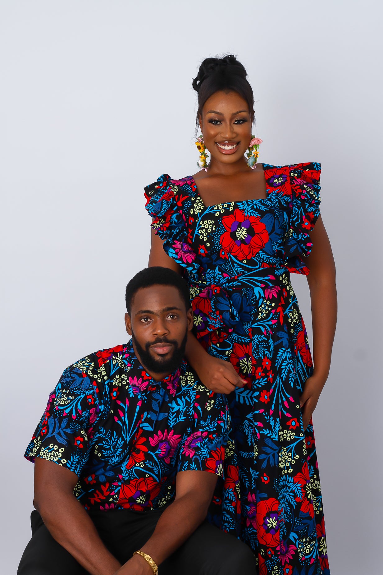 Floral African Print Maxi Dress with Frill Sleeves Aduke S