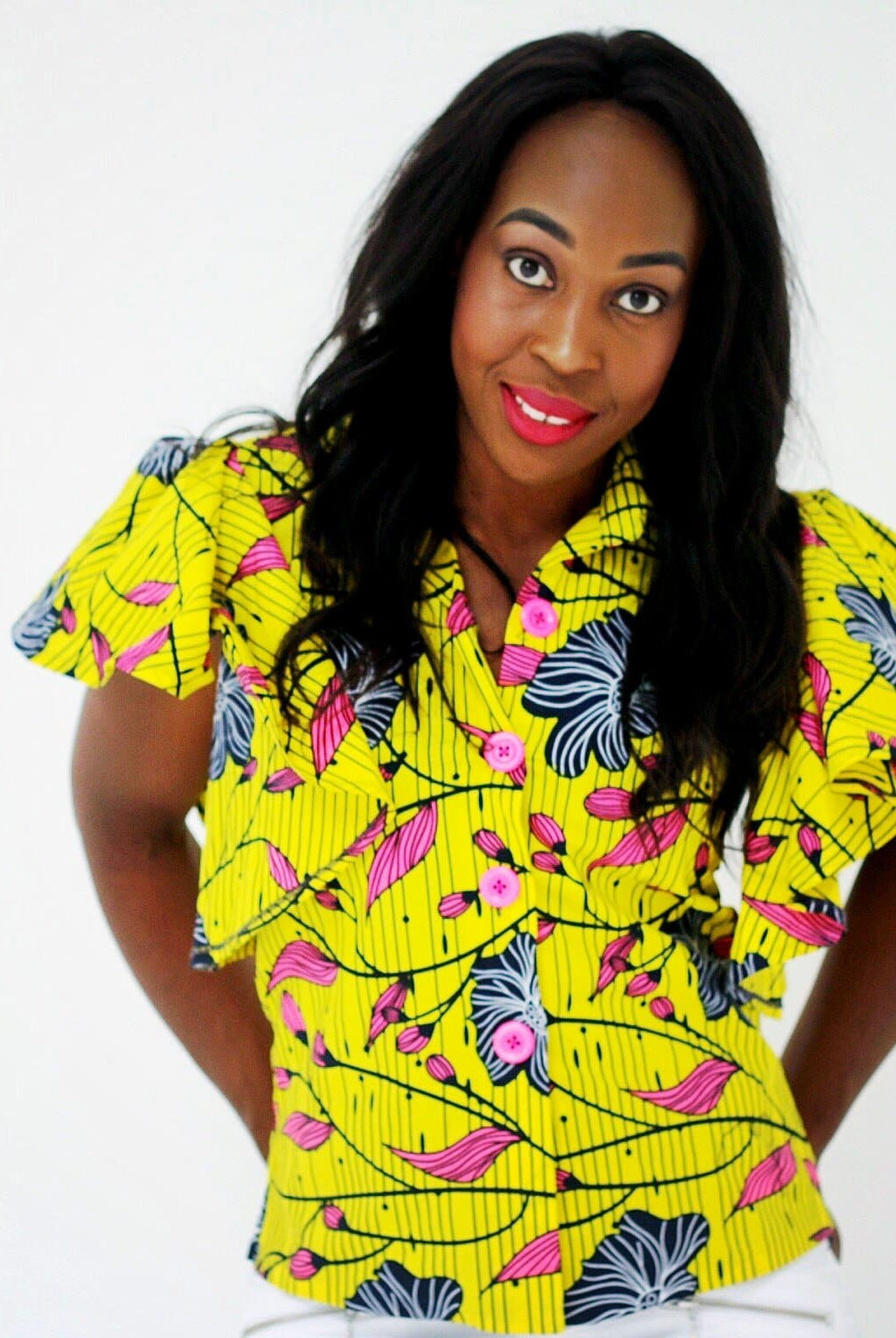 African Print Flare Sleeve Ankara Collar Shirts - Yellow - African Clothing from CUMO LONDON