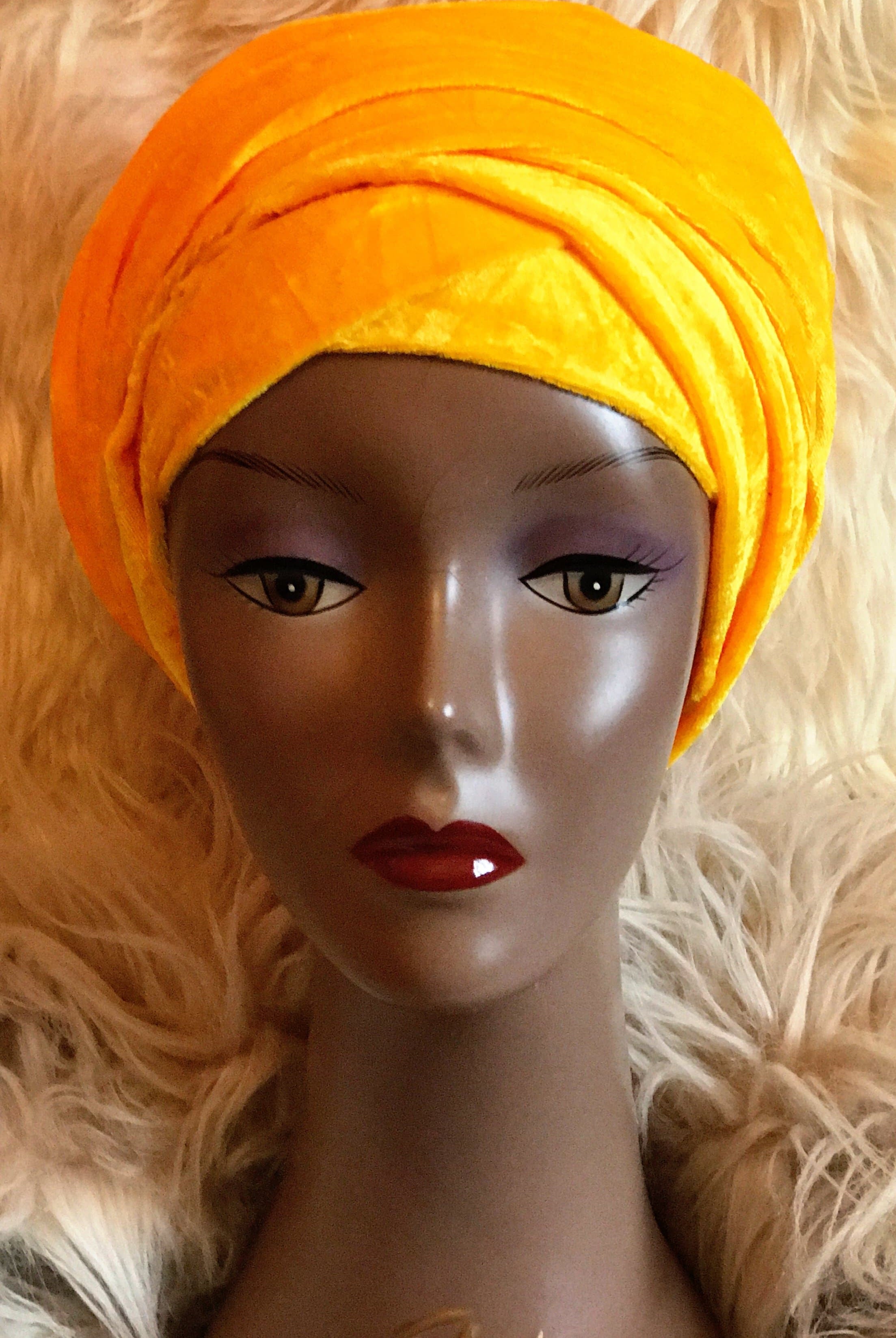 Velvet Plain Turban Headwrap with Double Hand - Ella - African Clothing from CUMO LONDON