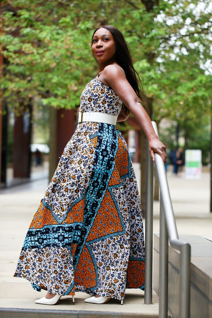 New in - African Print Mixed coloured Ankara Print Maxi Dress - African Clothing from CUMO LONDON