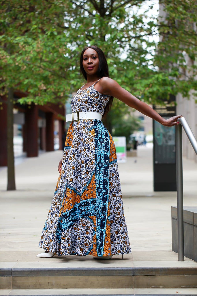 New in - African Print Mixed coloured Ankara Print Maxi Dress - African Clothing from CUMO LONDON
