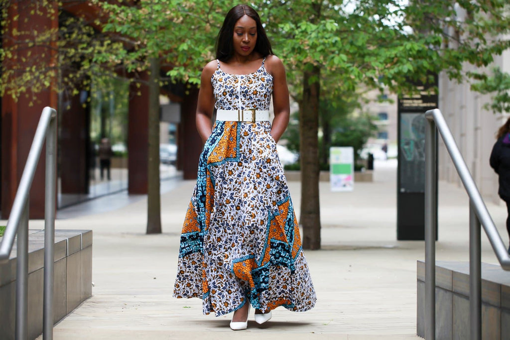 New in - African Print Mixed coloured Ankara Print Maxi Dress - African Clothing from CUMO LONDON
