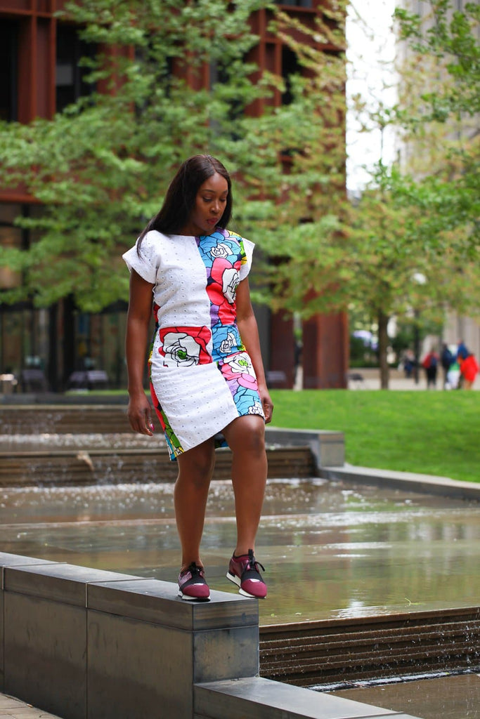 New in - African Print Ankara Shift Dress - White - African Clothing from CUMO LONDON