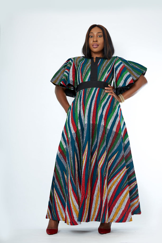 African Print Mixed Print Maxi Dress - Onome - African Clothing from CUMO LONDON