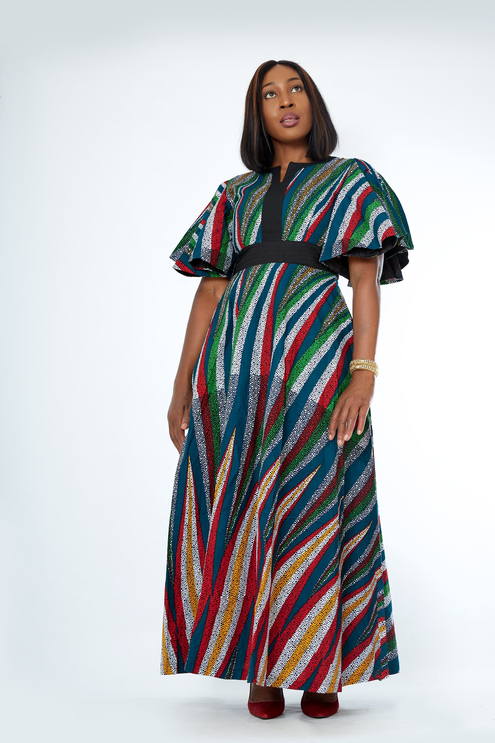 African Print Mixed Print Maxi Dress - Onome - African Clothing from CUMO LONDON
